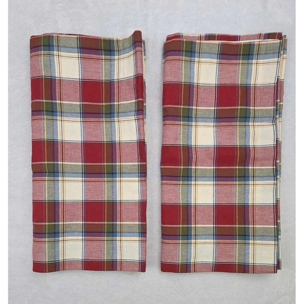 Longaberger Paprika Plaid Valances-set of 2 - 17.5 x 75" Lined Red Rod Pocket